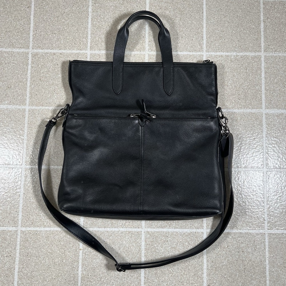 Coach Metropolitan Utility Tote Black 24840 Pebbled Leather With Crossbody Strap